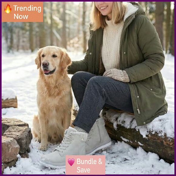 Women's Combat Boots Platform Ankle Boots Waterproof Fuzzy Lined Non-Slip - Picture 3 of 8